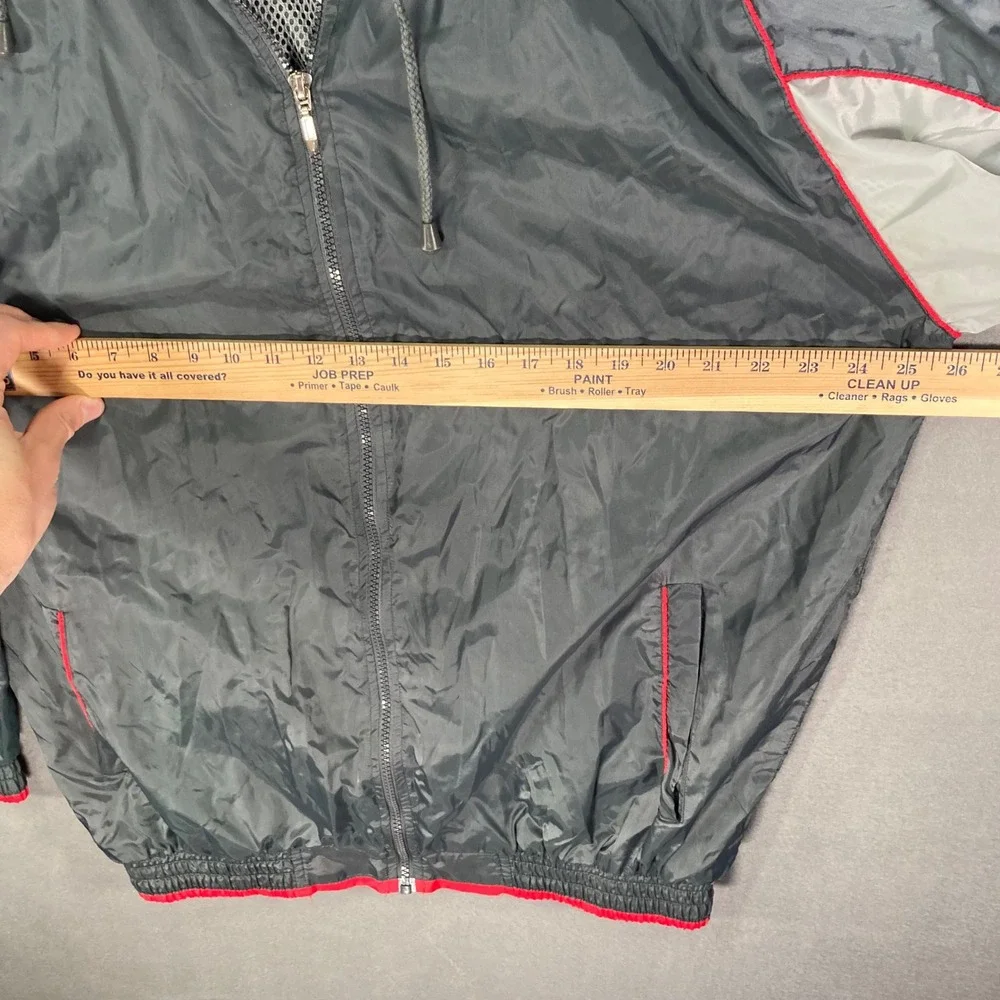 Citi‎ Slicka XL Mens Gray Red White Nylon Hooded Windbreaker Jacket. VTG 90s Y2K